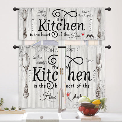 Kitchen Curtain 3-Piece Set - Gather & Savor Themed Window Drapes.