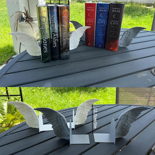 Angel Wings Bookends – 3D Printed Book Holder, Fantasy & Gothic Bookshelf Decor, Fae-Inspired Gift for Book Lovers.