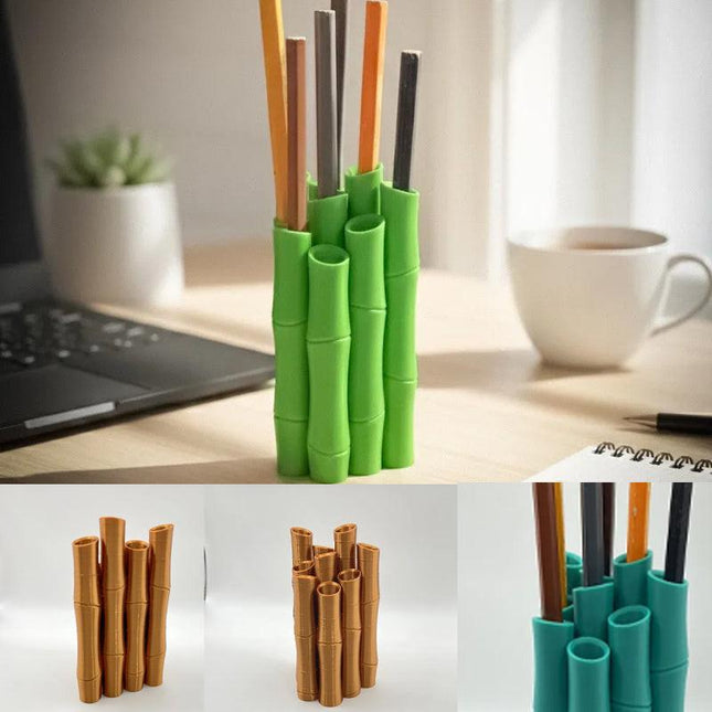 A 3D-printed bamboo pen holder can hold pens, pencils, markers, or drawing tools, adding a tranquil and natural atmosphere while keeping the work area tidy..