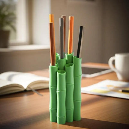 A 3D-printed bamboo pen holder can hold pens, pencils, markers, or drawing tools, adding a tranquil and natural atmosphere while keeping the work area tidy..
