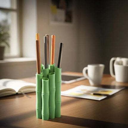 A 3D-printed bamboo pen holder can hold pens, pencils, markers, or drawing tools, adding a tranquil and natural atmosphere while keeping the work area tidy..