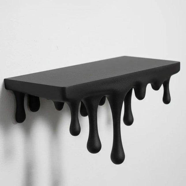 3D Printed Melting Wall Shelf – Drip-Style Modern Storage Rack, Black.