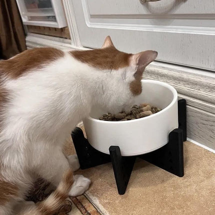 Elevator Pet Bowl, Neck Support Food Bowl, Easy to Clean (Elevator Cat Bowl), Black and White.