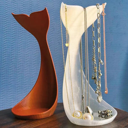 3D printed fishtail jewelry stand, single piece, white silk..