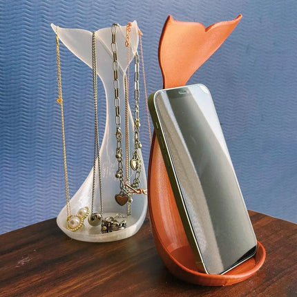 3D printed fishtail jewelry stand, single piece, white silk..