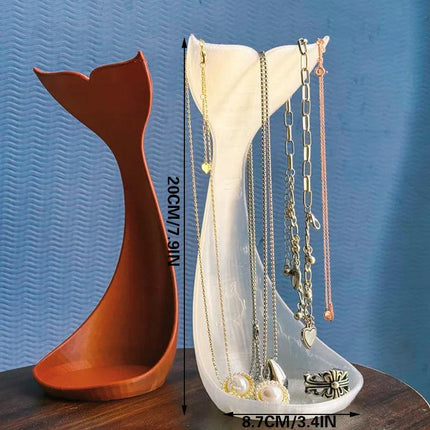 3D printed fishtail jewelry stand, single piece, white silk..