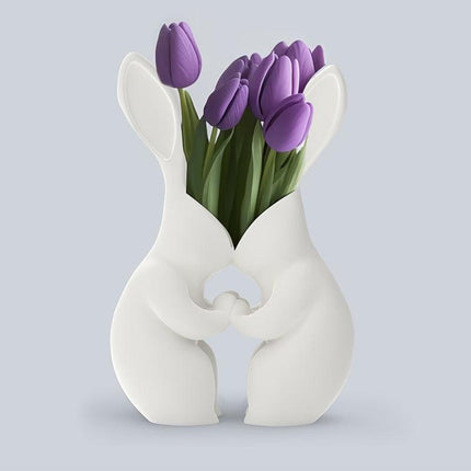 3D printed Easter bunny vase, ceramic-look plastic vase. White..