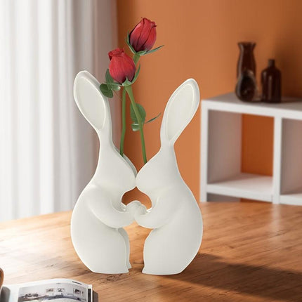 3D printed Easter bunny vase, ceramic-look plastic vase. White..