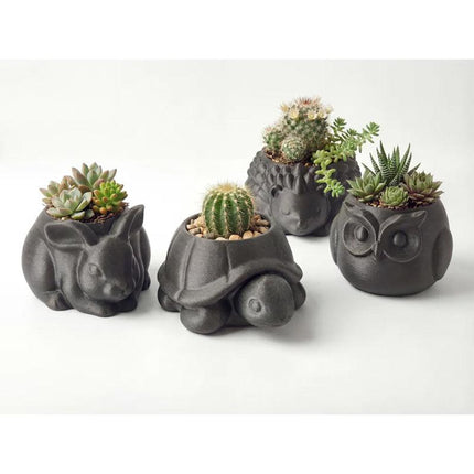 3D printed animal flower pots suitable for home and garden. Gray owl single piece..