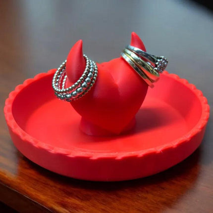 3D-printed devil Valentine's Day ring dish – add a touch of mischief to your Valentine's Day! Red.