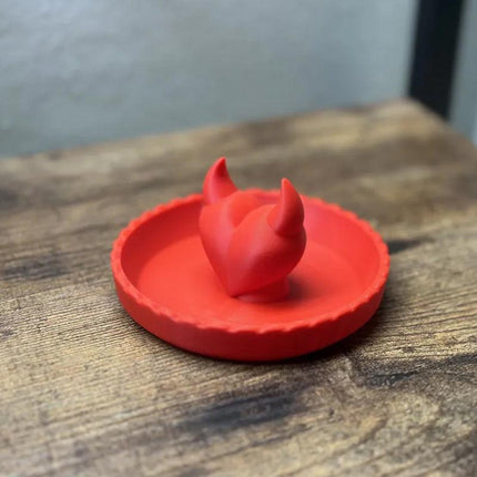 3D-printed devil Valentine's Day ring dish – add a touch of mischief to your Valentine's Day! Red.