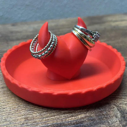 3D-printed devil Valentine's Day ring dish – add a touch of mischief to your Valentine's Day! Red.