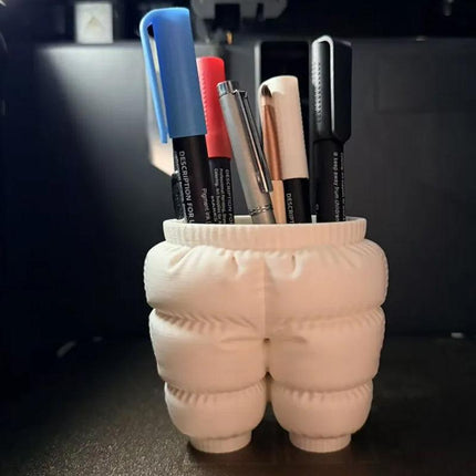 A unique 3D printed down-filled pants pen holder desktop organizer, white..