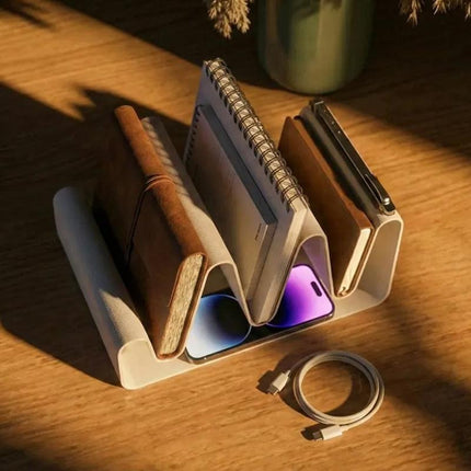 3D Printed Streamlined Desktop Organizer - Minimalist Desktop Stand (White).