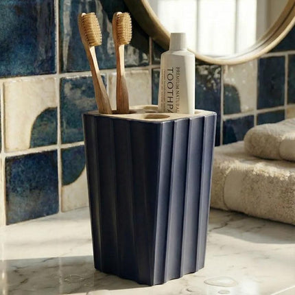 3D Printed Modern Grooved Toothbrush Holder Bathroom Organizer - Black and White Combination.