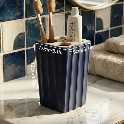 3D Printed Modern Grooved Toothbrush Holder Bathroom Organizer - Black and White Combination.