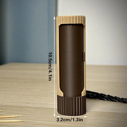 Compact 3D-printed rotating organizer capsule, 1.3 inches long x 4.1 inches high..