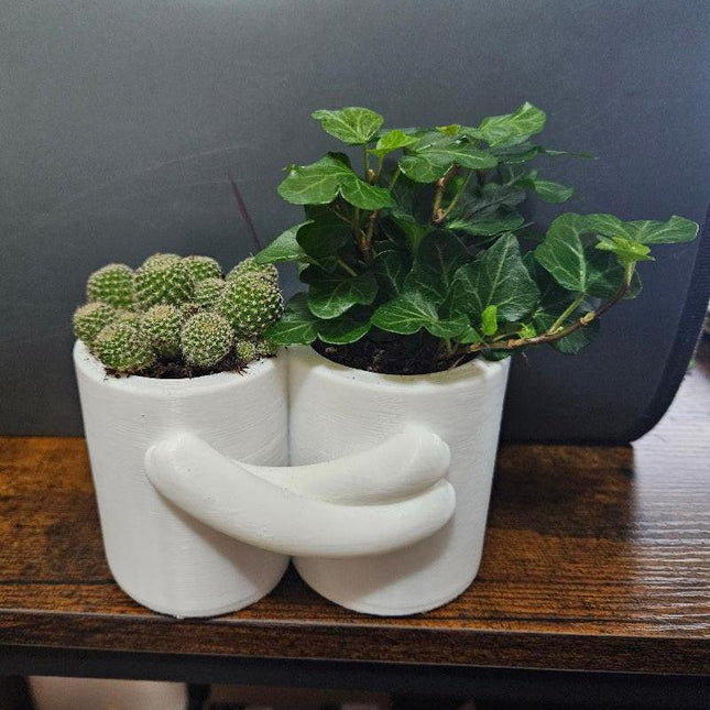 3D Printed Hug Flower Pot – Small Item, Big Heart (White).