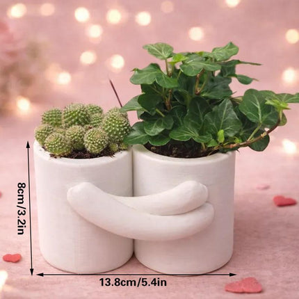 3D Printed Hug Flower Pot – Small Item, Big Heart (White).