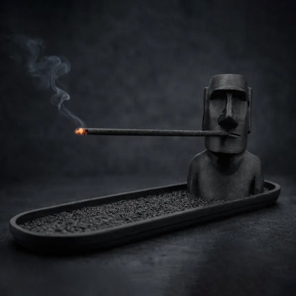 3D Printed Moai Incense Holder – Easter Island Statue, Black.