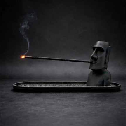3D Printed Moai Incense Holder – Easter Island Statue, Black.