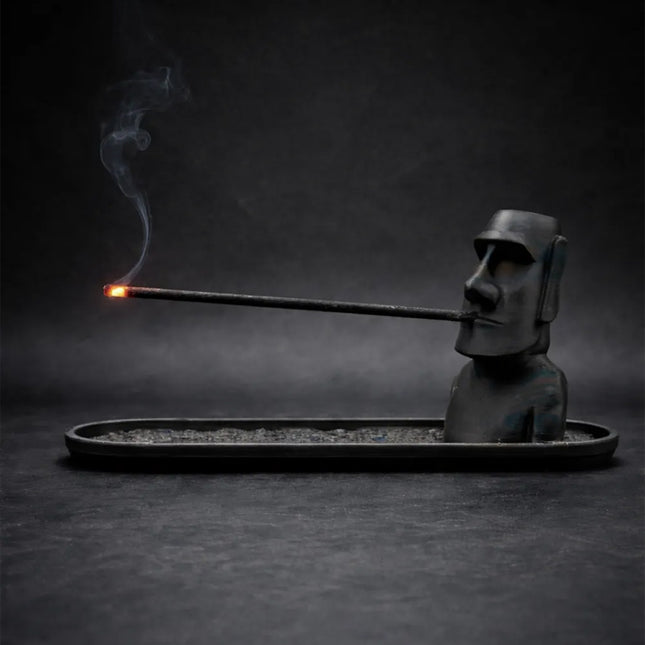 3D Printed Moai Incense Holder – Easter Island Statue, Black.
