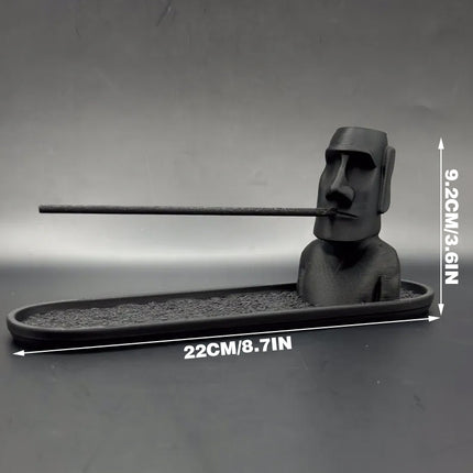 3D Printed Moai Incense Holder – Easter Island Statue, Black.