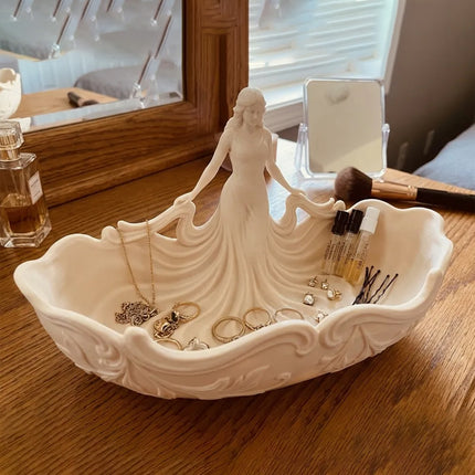 3D-printed goddess figure bowl/dressing table storage tray, white.