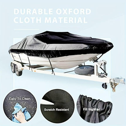 Trailerable Boat Cover – Heavy Duty Waterproof Tarp with Storage Bag, Designed for V-Hull, Fish & Ski, Runabout, Bass & Fishing Boats,17-19FTSilver.