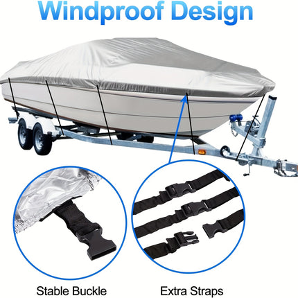 Trailerable Boat Cover – Heavy Duty Waterproof Tarp with Storage Bag, Designed for V-Hull, Fish & Ski, Runabout, Bass & Fishing Boats,17-20FTBlack.