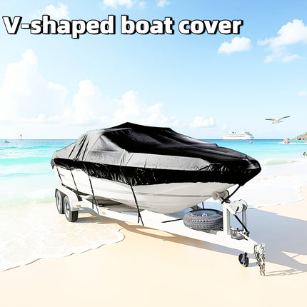 Trailerable Boat Cover – Heavy Duty Waterproof Tarp with Storage Bag, Designed for V-Hull, Fish & Ski, Runabout, Bass & Fishing Boats,17-20FTBlack.
