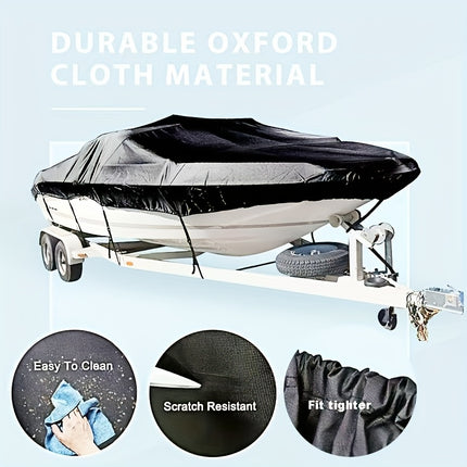 Trailerable Boat Cover – Heavy Duty Waterproof Tarp with Storage Bag, Designed for V-Hull, Fish & Ski, Runabout, Bass & Fishing Boats,17-20FTBlack.