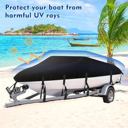 Trailerable Boat Cover – Heavy Duty Waterproof Tarp with Storage Bag, Designed for V-Hull, Fish & Ski, Runabout, Bass & Fishing Boats,17-20FTBlack.