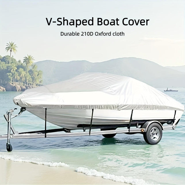 Trailerable Boat Cover – Heavy Duty Waterproof Tarp with Storage Bag, Designed for V-Hull, Fish & Ski, Runabout, Bass & Fishing Boats,21-24FTSilver.