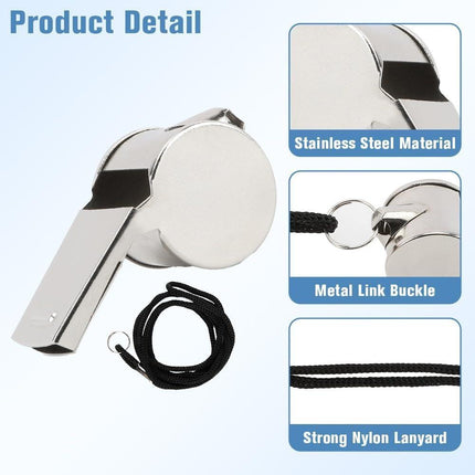 24 Pack Stainless Steel Whistles with Lanyards – Durable Loud Sports, Coaching, Referee, Party Favors, Outdoor Safety Whistles.