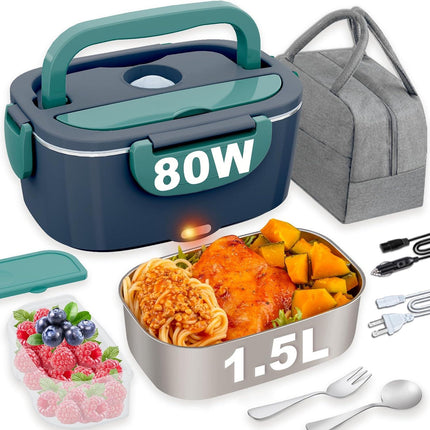 Electric Heated Lunch Box for Men/Women Home 80W Portable Food Warmer with 110V-250V Stainless Steel Leakproof Container for Work Travel Jobsite Camping Christmas White Elephant Gifts.