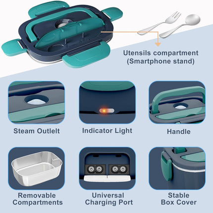 Electric Heated Lunch Box for Men/Women Home 80W Portable Food Warmer with 110V-250V Stainless Steel Leakproof Container for Work Travel Jobsite Camping Christmas White Elephant Gifts.