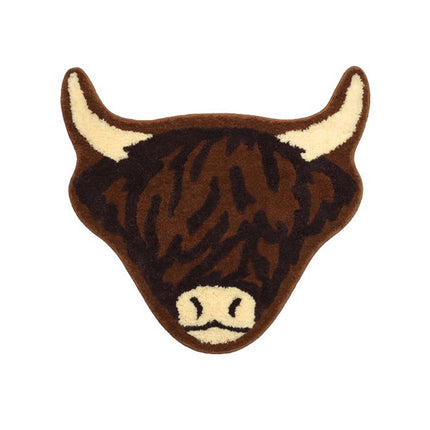 American Style Brown Bull Head Flocked Rug, Bedroom Bedside Rug, Bathroom Doorway Absorbent Mat, Non-Slip Toilet Mat.