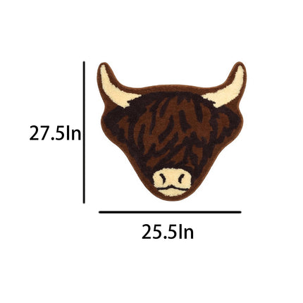 American Style Brown Bull Head Flocked Rug, Bedroom Bedside Rug, Bathroom Doorway Absorbent Mat, Non-Slip Toilet Mat.
