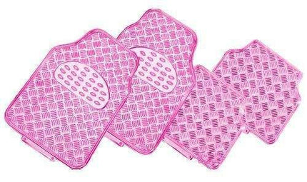 VENOM 4-Piece Car Mat - PINK [Rubber/Aluminium Look].
