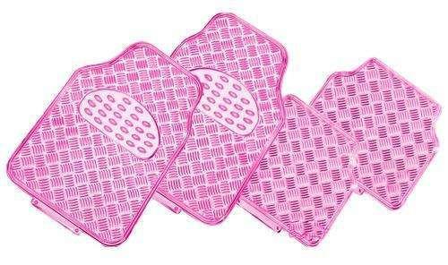 VENOM 4-Piece Car Mat - PINK [Rubber/Aluminium Look].
