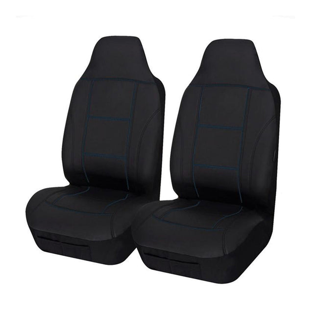 Universal Lavish Front Seat Covers Size 60/25 | Black/Blue Stitching.