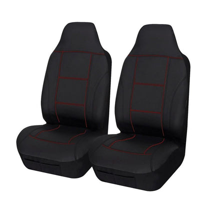 Universal Lavish Front Seat Covers Size 60/25 | Black/Red Stitching.