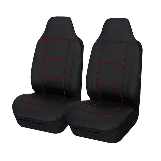 Universal Lavish Front Seat Covers Size 60/25 | Black/Red Stitching.