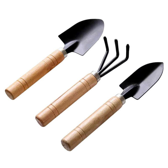 3-Piece Mini Garden Tool Set – Wooden Handle Trowel, Transplanter & Cultivator for Indoor Plants, Potted Succulents & Outdoor Gardening.