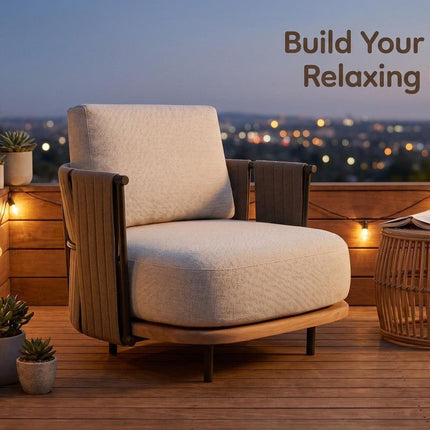 Woven Armrest Single Outdoor Sofa.