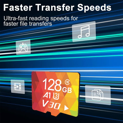3PCS 128G Memory Cards, U3 A1 Class 10, Up To 100MB/s, Micro SD TF For Security Monitor/Full HD Video Recording/Tablet/Phone/ Surveillance Camera/Dash Camera/Car Speaker/Game Console.