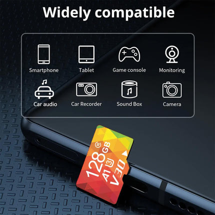 3PCS 128G Memory Cards, U3 A1 Class 10, Up To 100MB/s, Micro SD TF For Security Monitor/Full HD Video Recording/Tablet/Phone/ Surveillance Camera/Dash Camera/Car Speaker/Game Console.