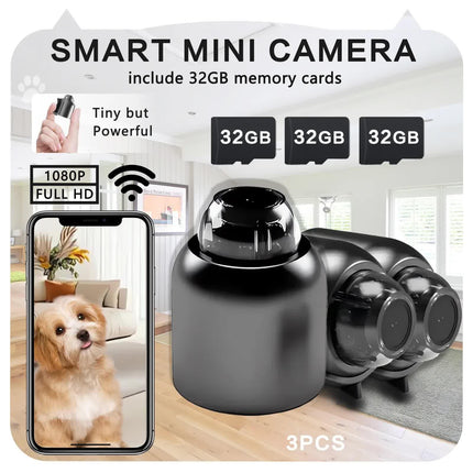 3pcs Mini Wireless Surveillance Camera with 2.4G WiFi, HD 1080P, Supports 32GB Cards, Night Vision, Audio, USB Power, Remote View, Wide-angle, Easy To Carry, for Home, Pet, Bedroom, Black Fridays.（Optional monitoring card set）.
