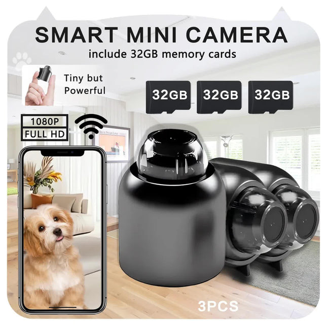 3pcs Mini Wireless Surveillance Camera with 2.4G WiFi, HD 1080P, Supports 32GB Cards, Night Vision, Audio, USB Power, Remote View, Wide-angle, Easy To Carry, for Home, Pet, Bedroom, Black Fridays.（Optional monitoring card set）.